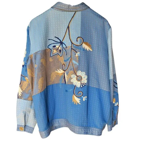 Indigo Moon Blue Embroidered Jacket Fully Lined Button Front Made in India Large - Picture 6 of 6